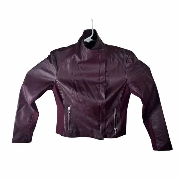 INC International Concepts Deep Burgundy Leather Jacket - Picture 2 of 8